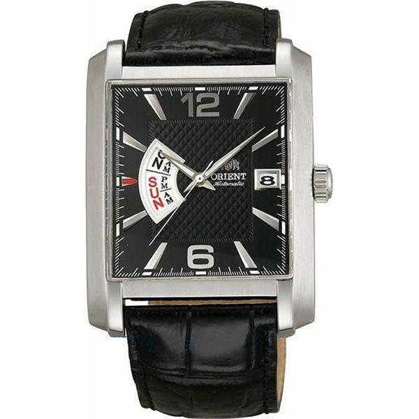 Orient Orient FNAB004B (FFNAB004B)  FFNAB004B механические мужские часы черный циферблат, браслет кожа + текстиль — вид спереди