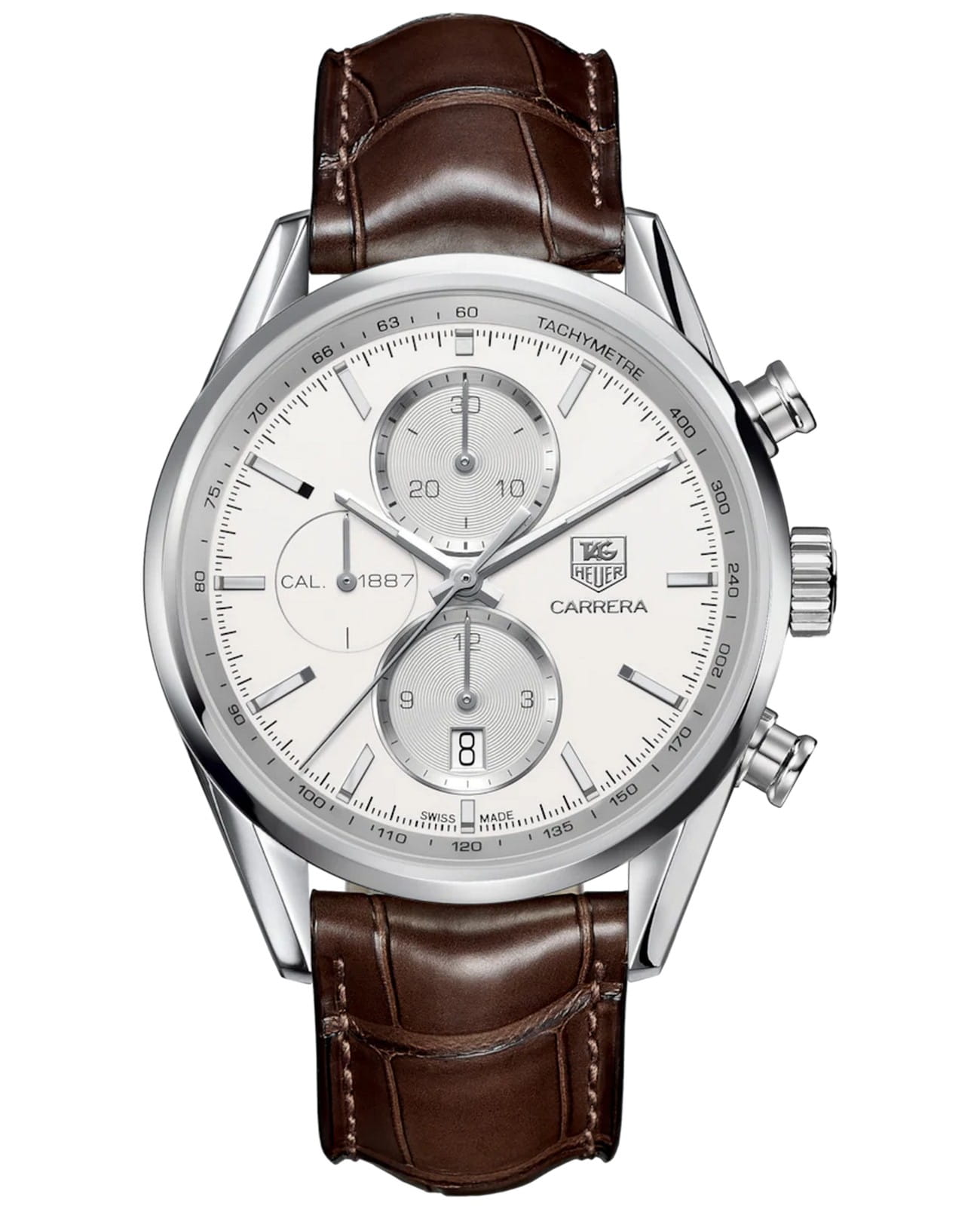 TAG Heuer TAG Heuer Carrera CAR2111.FC6291  CAR2111.FC6291 механические мужские часы белый циферблат, браслет кожаный — вид спереди