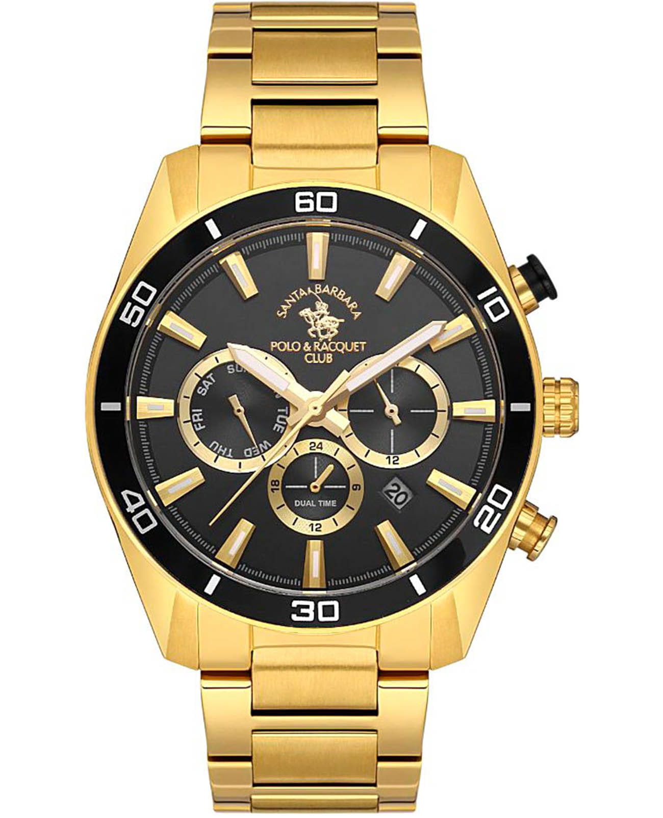 Santa Barbara Polo & Racquet Club Santa Barbara Polo & Racquet Club Legend SB.1.10498-4  SB.1.10498-4 кварцевые мужские часы черный циферблат, браслет нержавеющая сталь с ip-покрытием — вид спереди