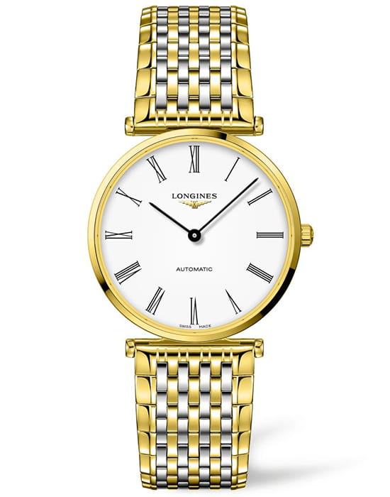 Longines Longines La Grande Classique L4.918.2.11.7  L49182117 механические мужские часы белый циферблат, браслет нержавеющая сталь с pvd-покрытием — вид спереди