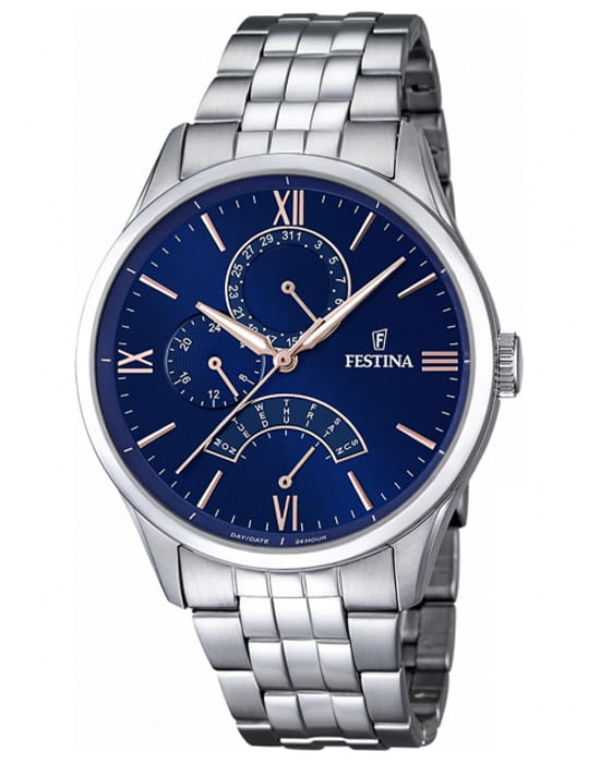 Festina Festina Retro F16822/3  F16822/3 кварцевые мужские часы синий циферблат, браслет нержавеющая сталь — вид спереди