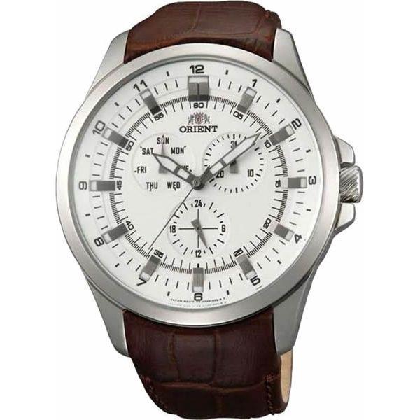 Orient Orient UT0D006W (FUT0D006W)  FUT0D006W  мужские часы белый циферблат, браслет кожа + текстиль — вид спереди