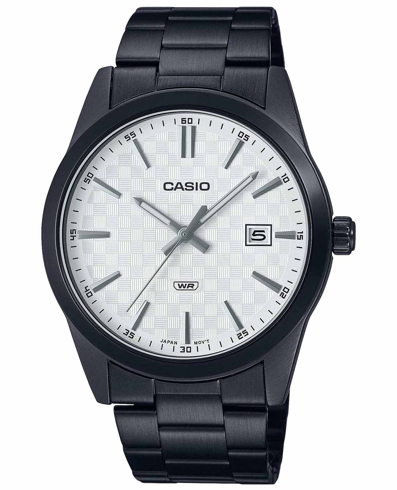 Casio Casio Collection MTP-VD03B-7A  MTP-VD03B-7A кварцевые мужские часы белый циферблат, браслет сталь с ip покрытием — вид спереди