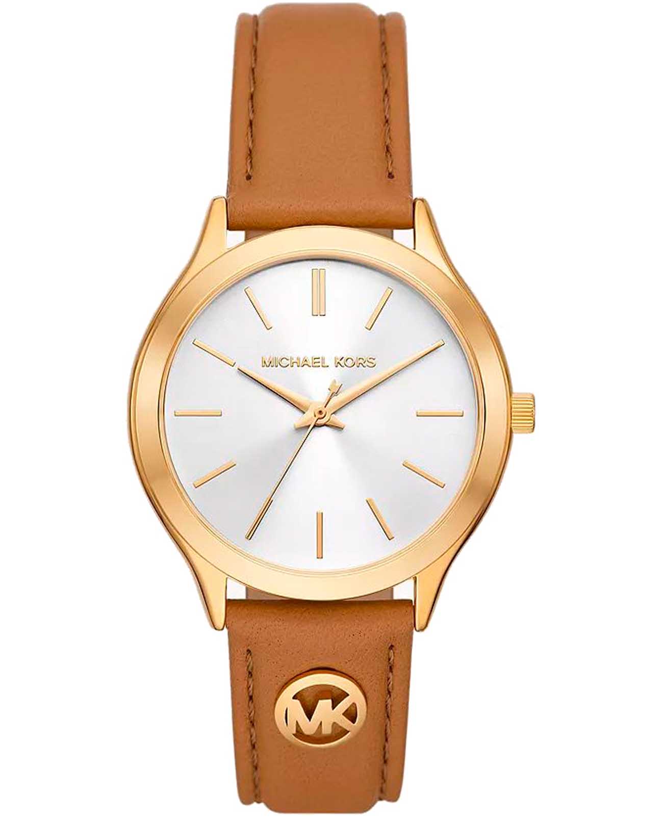 Michael Kors Michael Kors Runway MK7465  MK7465 кварцевые женские часы серебристый циферблат, браслет кожаный — вид спереди