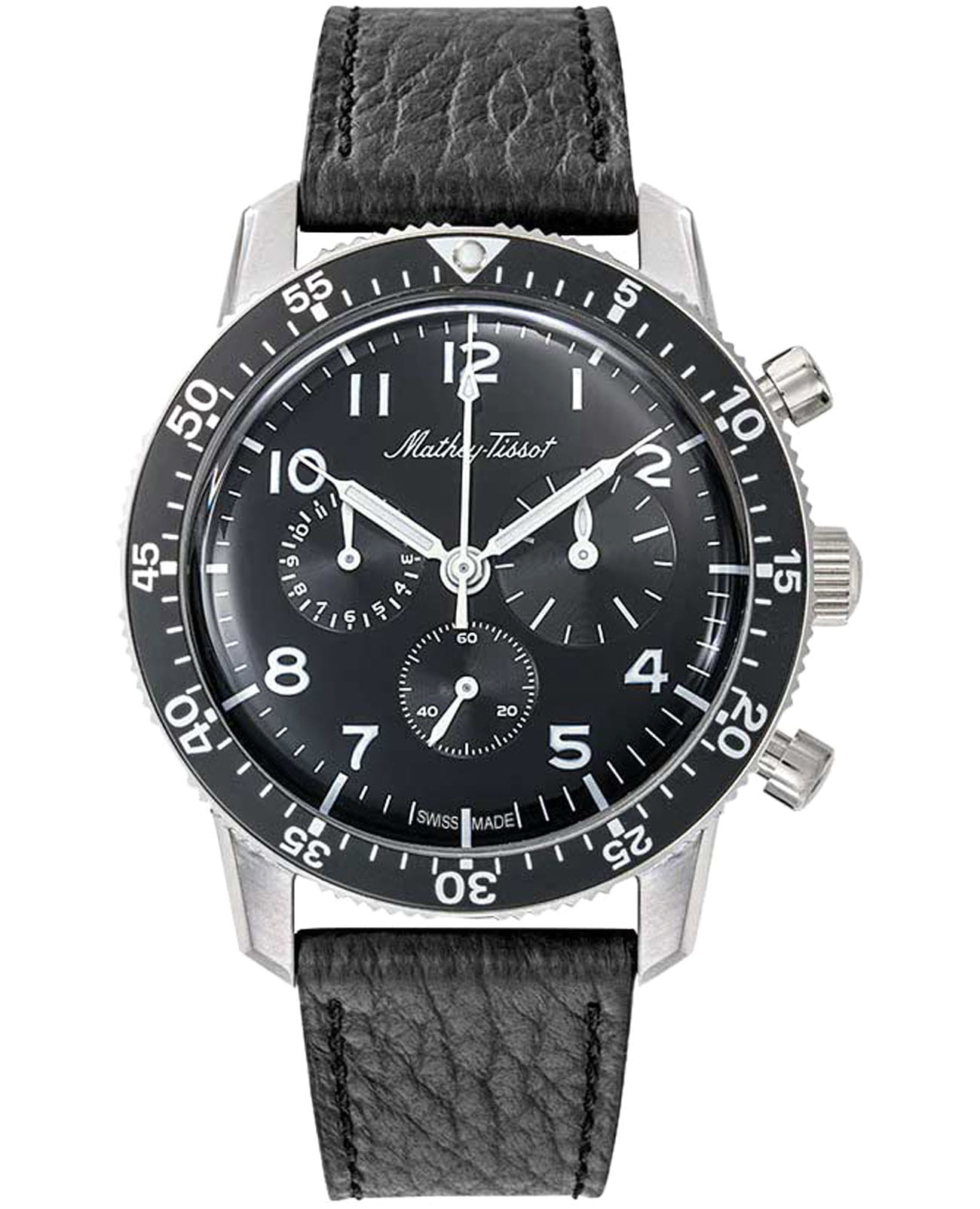 Mathey-Tissot Mathey-Tissot Type 1968 TYPE1968N  TYPE1968N механические мужские часы черный циферблат, браслет кожаный — вид спереди