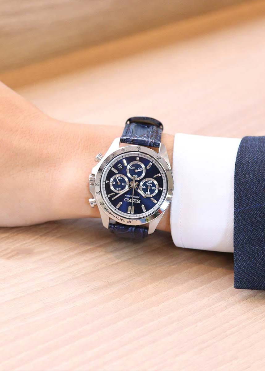 Seiko Seiko Spirit Chronograph SBTR019 кварцевые мужские часы часы крупный план синий циферблата