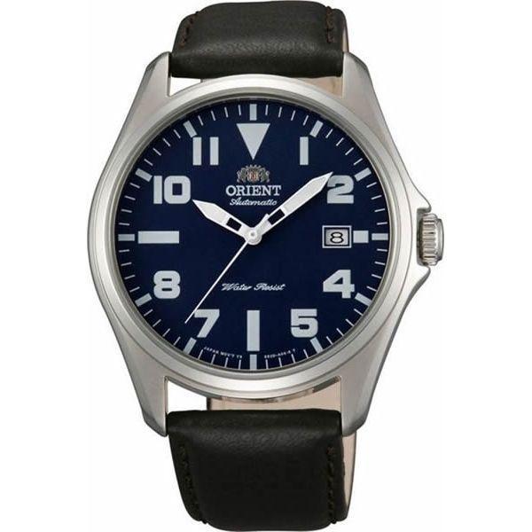Orient Orient ER2D009D (FER2D009D)  FER2D009D механические мужские часы синий циферблат, браслет кожа + текстиль — вид спереди
