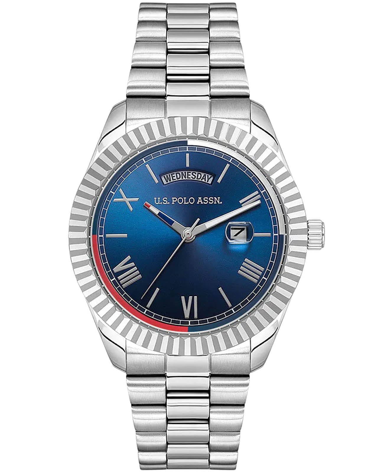 U.S. Polo Assn. U.S. Polo Assn. Fundamental USPA1100B-02  USPA1100B-02 кварцевые мужские часы синий циферблат, браслет нержавеющая сталь — вид спереди
