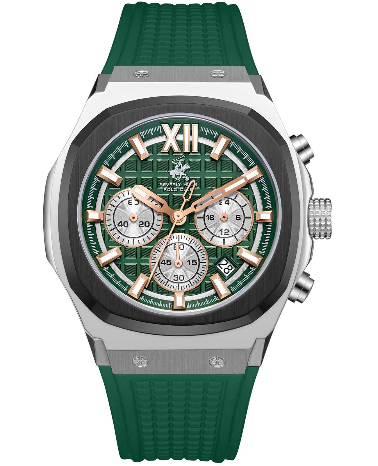 Beverly Hills Polo Club Beverly Hills Polo Club BP3785X.067  BP3785X.067 кварцевые мужские часы зеленый циферблат, браслет каучук — вид спереди