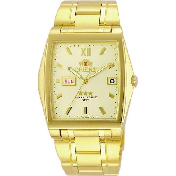 Orient Orient PMAA002C (FPMAA002C)  FPMAA002C автокварц (кинетик) мужские часы золотой циферблат, браслет нержавеющая сталь — вид спереди