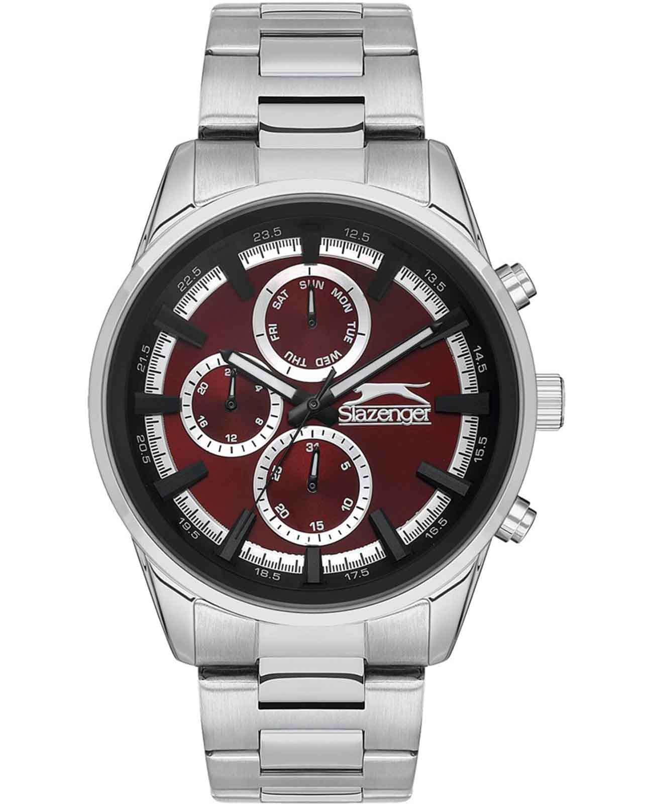 Slazenger Slazenger SL.09.2242.2.06  SL.09.2242.2.06 кварцевые мужские часы бордовый циферблат, браслет нержавеющая сталь — вид спереди