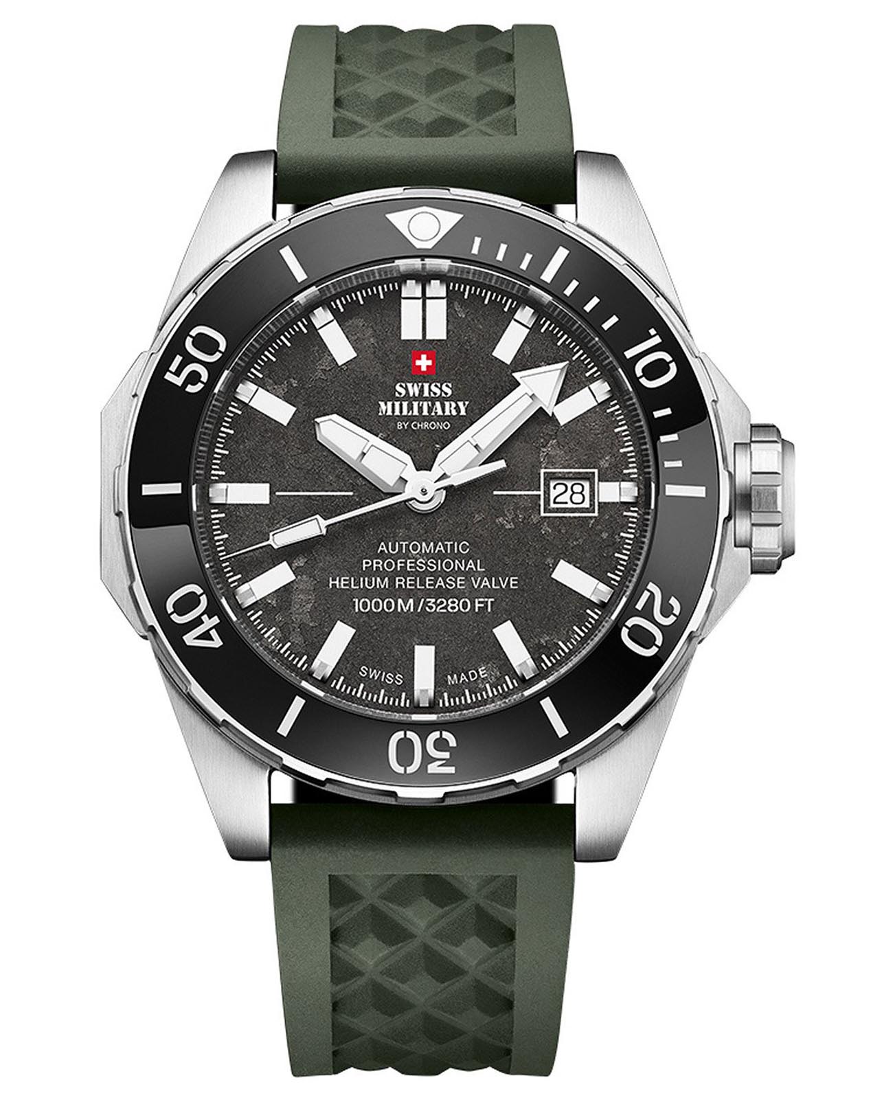 Swiss Military by Chrono Swiss Military by Chrono SMA34092.09  SMA34092.09 механические мужские часы серый циферблат, браслет каучук — вид спереди