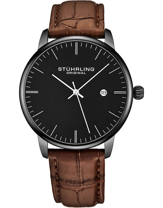 Stuhrling Stuhrling Rasa 3997.5  3997.5 кварцевые мужские часы черный циферблат, браслет кожаный — вид спереди