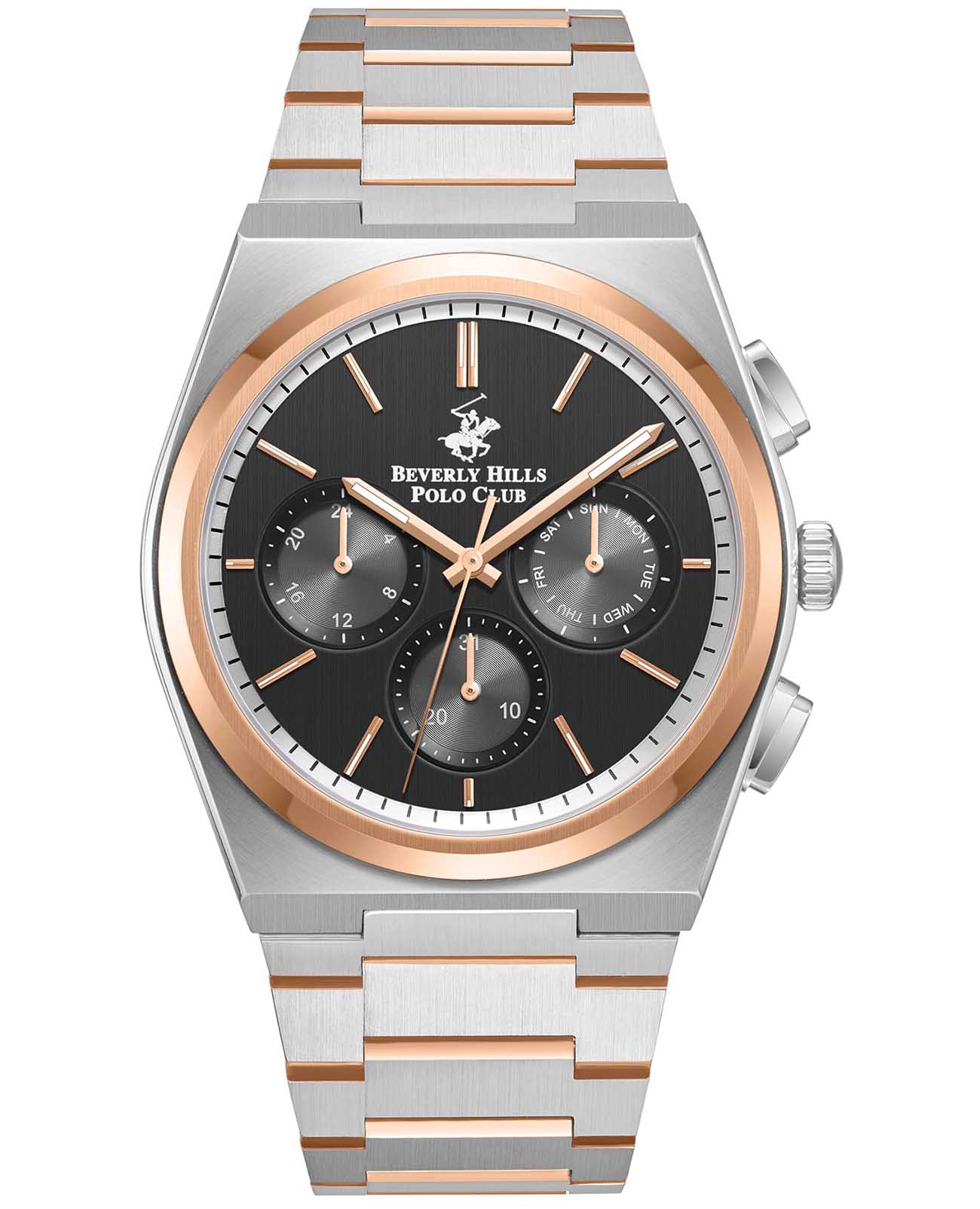 Beverly Hills Polo Club Beverly Hills Polo Club BP3381X.550  BP3381X.550 кварцевые мужские часы черный циферблат, браслет нержавеющая сталь с pvd-покрытием — вид спереди