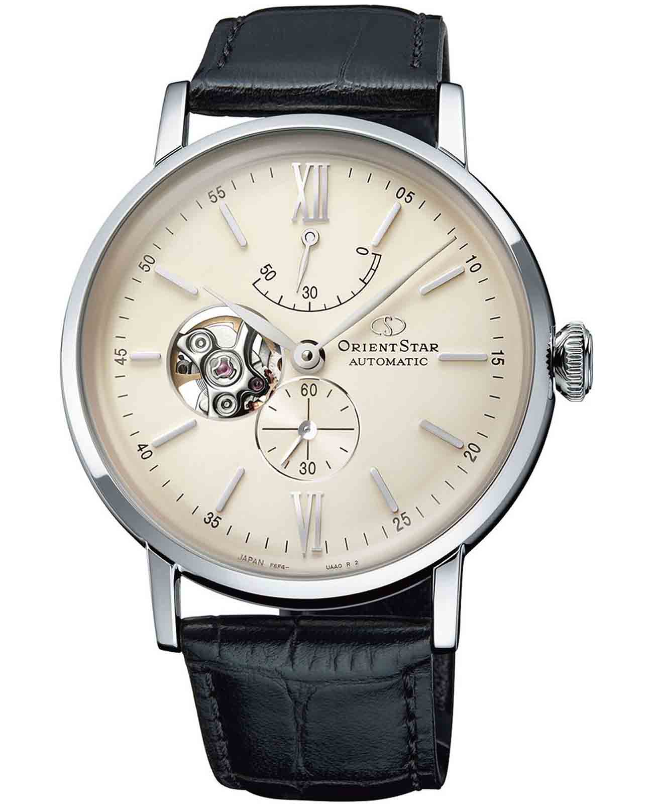 Orient Orient Star RE-AV0002S (RK-AV0002S)  RE-AV0002S механические мужские часы антрацитовый циферблат, браслет кожаный — вид спереди