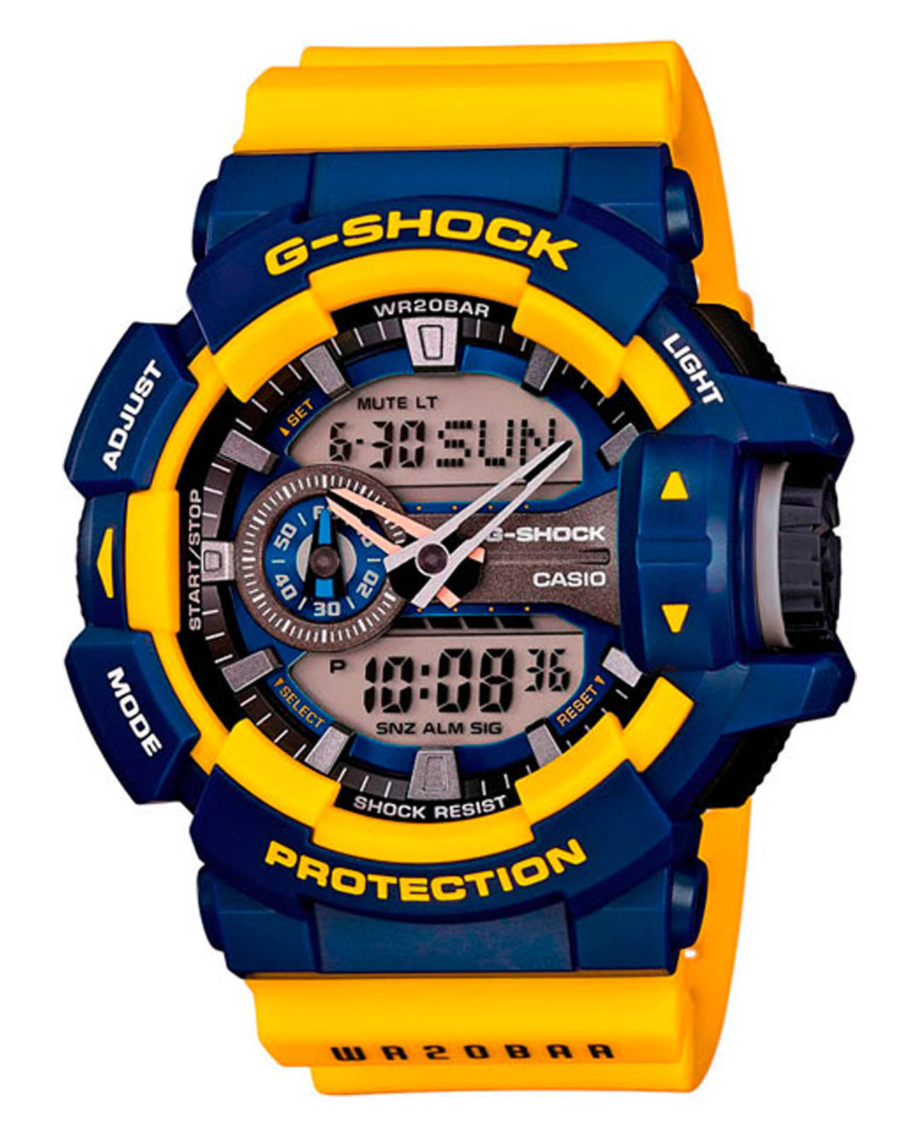 Casio Casio G-Shock GA-400-9BER GA GA-400-9BER электронные мужские часы синий циферблат, браслет пластик — вид спереди
