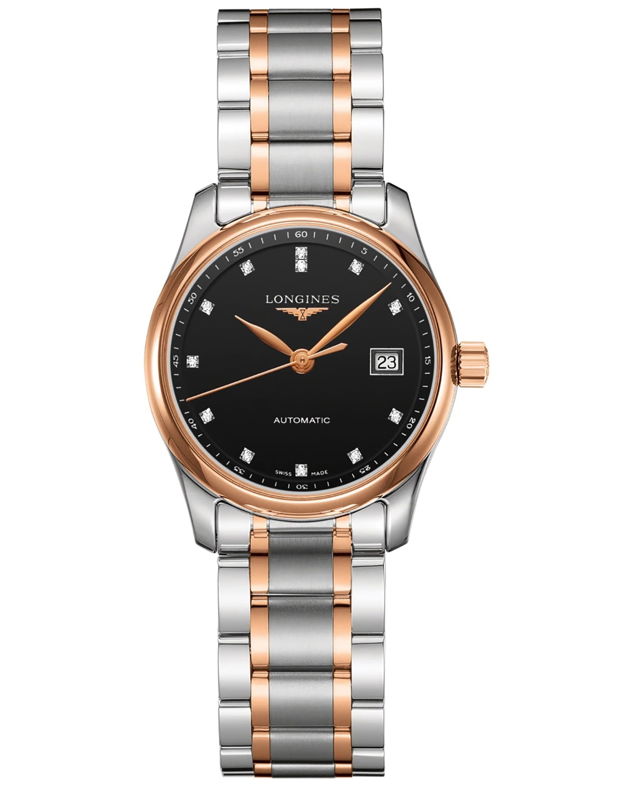 Longines Longines Master Collection L2.257.5.59.7  L22575597 механические женские часы черный циферблат, браслет нержавеющая сталь — вид спереди