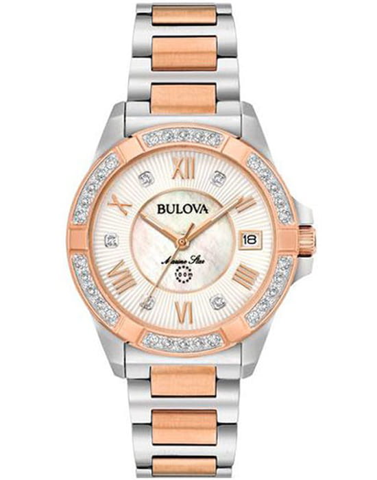 Bulova Bulova Marine Star Ladies 98R234  98R234 кварцевые женские часы перламутровый циферблат, браслет нержавеющая сталь с ip-покрытием — вид спереди