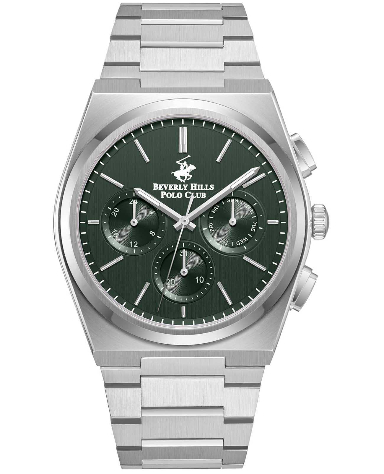 Beverly Hills Polo Club Beverly Hills Polo Club BP3381X.370  BP3381X.370 кварцевые мужские часы зеленый циферблат, браслет нержавеющая сталь — вид спереди