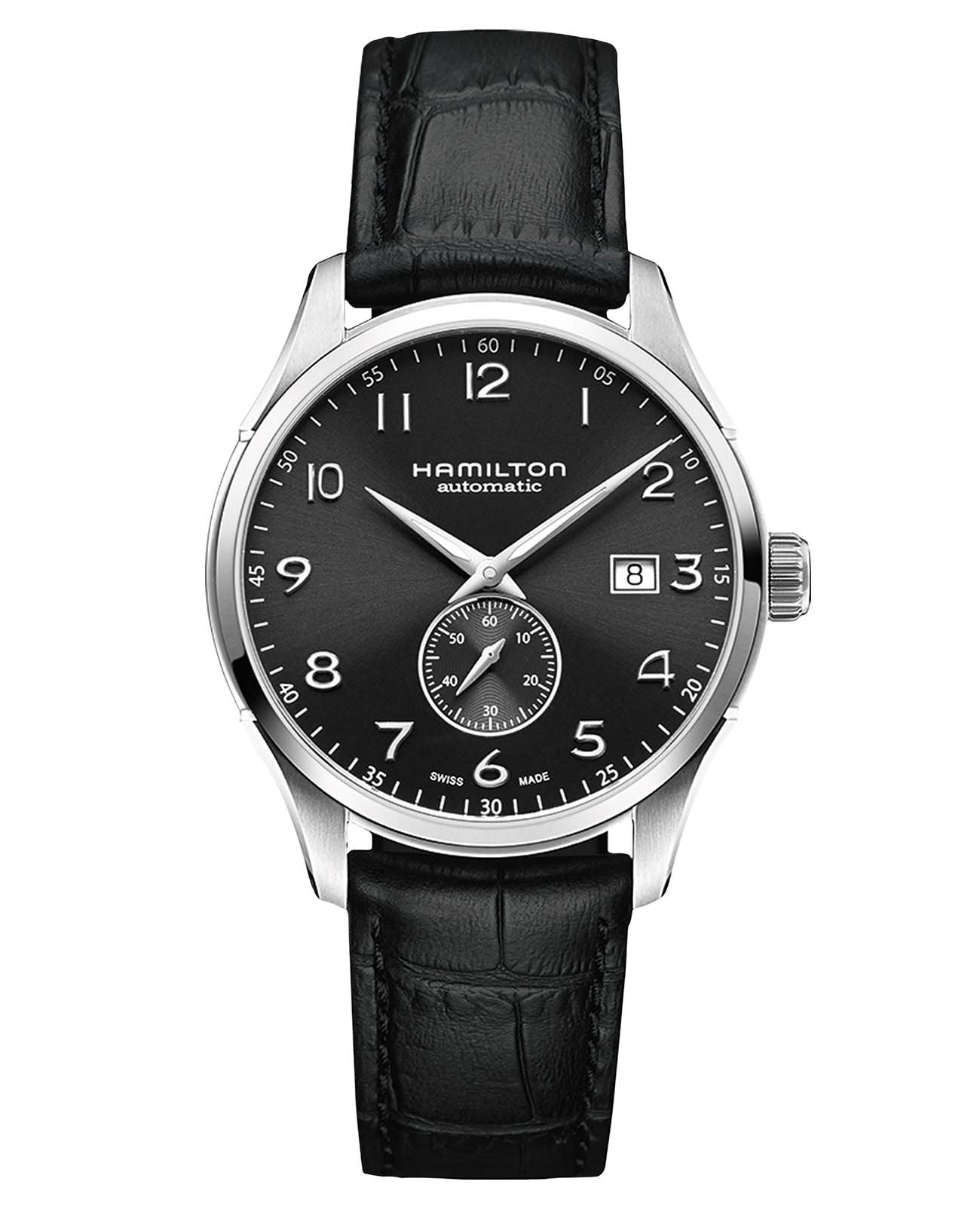 Hamilton Hamilton Jazzmaster Maestro Small Second Auto H42515735  H42515735 механические мужские часы черный циферблат, браслет кожаный — вид спереди
