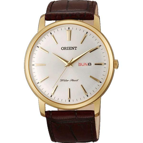 Orient Orient UG1R001W (FUG1R001W)  FUG1R001W  мужские часы белый циферблат, браслет кожа + текстиль — вид спереди