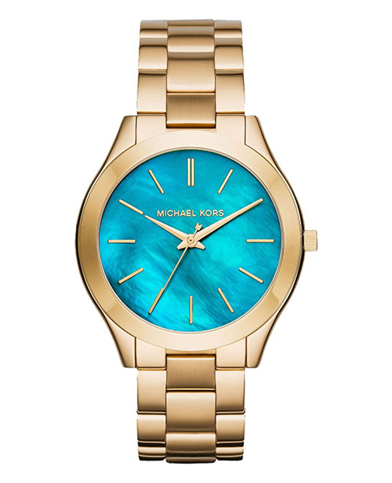 Michael Kors Michael Kors Runway MK3492  MK3492 кварцевые женские часы голубой циферблат, браслет сталь c pvd покрытием — вид спереди