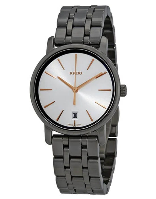 Rado Rado Diamaster R14064107  R14064107 кварцевые женские часы серый циферблат, браслет керамика — вид спереди