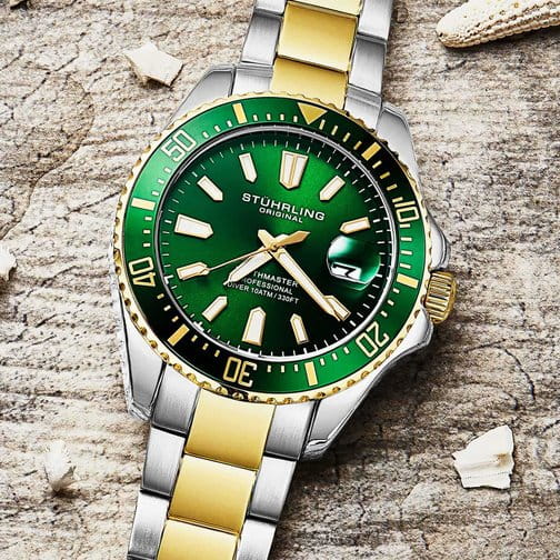 Stuhrling Stuhrling Aquadiver 3950A.6 мужские часы зеленый циферблат на запястье