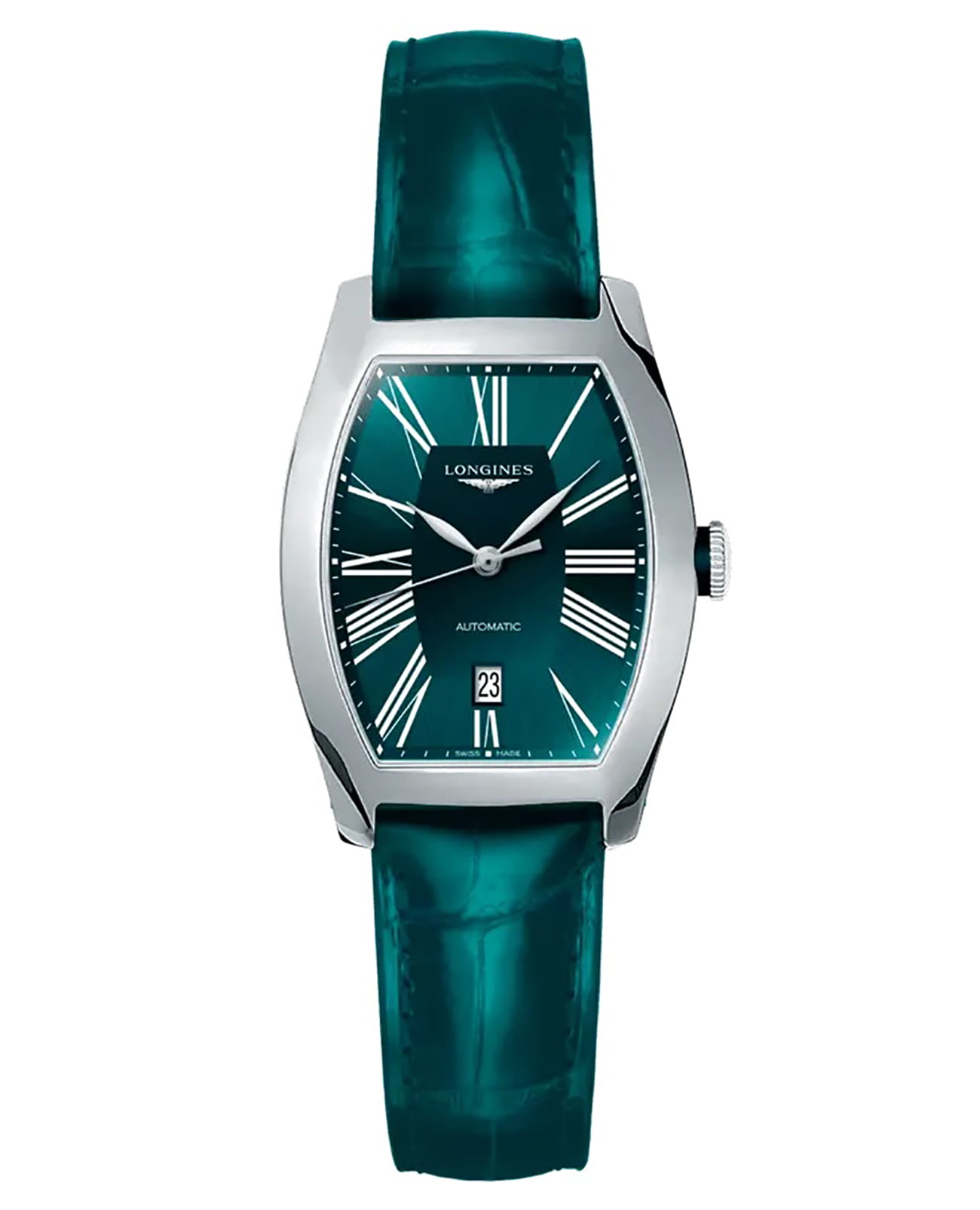 Longines Longines Evidenza L2.142.4.60.2  L21424602 механические женские часы зеленый циферблат, браслет кожаный — вид спереди
