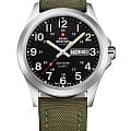 Swiss Military by Chrono Swiss Military by Chrono Day Date SMP36040.05  SMP36040.05 кварцевые мужские часы  черный циферблат, браслет тканевый — вид спереди