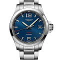 Longines Longines Conquest V.H.P. L3.716.4.96.6  L37164966 кварцевые мужские часы  синий циферблат, браслет нержавеющая сталь — вид спереди