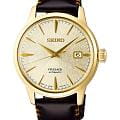 Seiko Seiko Presage SRPH78J1  SRPH78J1 кварцевые мужские часы  золотой циферблат, браслет кожаный — вид спереди