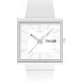 Swatch Swatch Square Bioceramic Standard SO34W700  SO34W700 кварцевые мужские часы  белый циферблат, браслет биоматериал — вид спереди