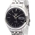 Seiko Seiko 5 SNKL23J1  SNKL23J1 механические мужские часы  черный циферблат, браслет нержавеющая сталь — вид спереди