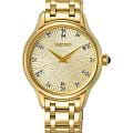 Seiko Seiko Discover More SRZ552P1  SRZ552P1 кварцевые женские часы  золотой циферблат, браслет нержавеющая сталь с pvd-покрытием — вид спереди